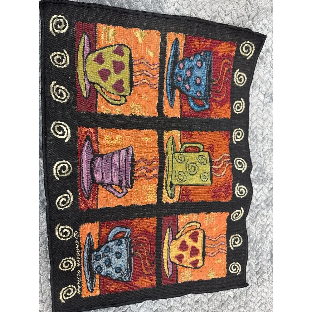 Carolyn Altman Woven Tapestry Placemats Set of‎ 2 Coffee Tea Mugs Whimsical